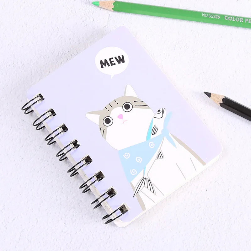 A7 Mini Spiral Notebook Cartoon Cat Notepad Kawaii Personal Diary Planner Horizontal line Notebook School Office Supply 80Sheets