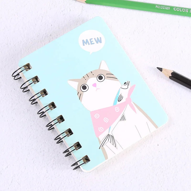 A7 Mini Spiral Notebook Cartoon Cat Notepad Kawaii Personal Diary Planner Horizontal line Notebook School Office Supply 80Sheets