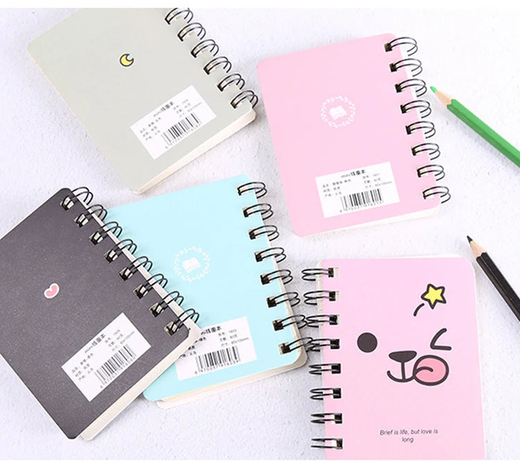 A7 Mini Spiral Notebook Cartoon Cat Notepad Kawaii Personal Diary Planner Horizontal line Notebook School Office Supply 80Sheets