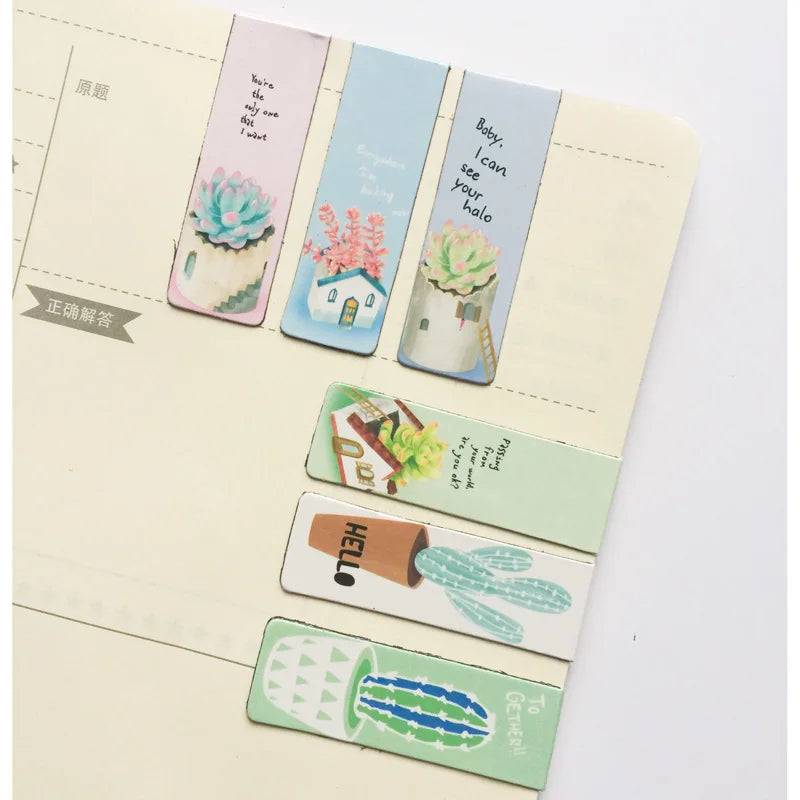 6pcs /Set Kawaii Oreo Cat Cactus Magnetic Bookmarks Books Marker of Page Stationery School Office Supply Paper Clip