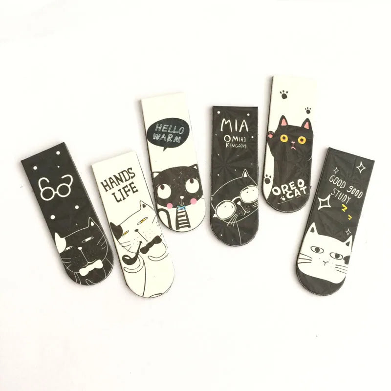 6pcs /Set Kawaii Oreo Cat Cactus Magnetic Bookmarks Books Marker of Page Stationery School Office Supply Paper Clip