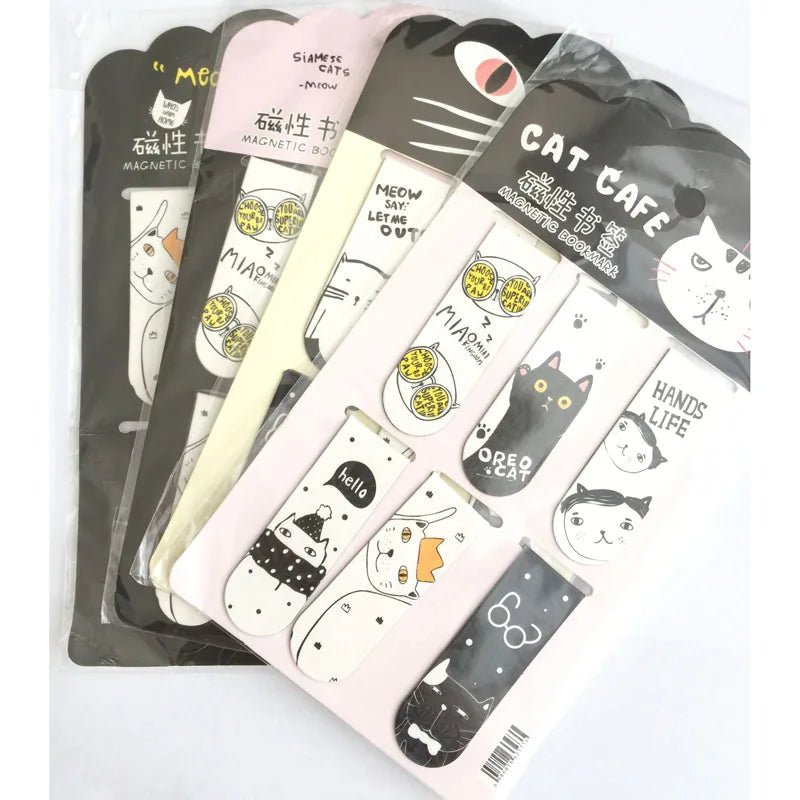 6pcs /Set Kawaii Oreo Cat Cactus Magnetic Bookmarks Books Marker of Page Stationery School Office Supply Paper Clip