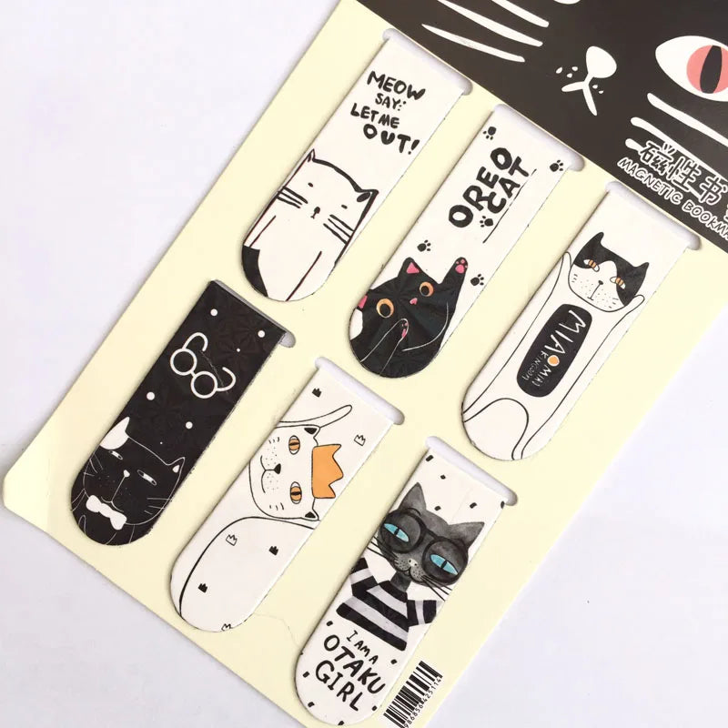 6pcs /Set Kawaii Oreo Cat Cactus Magnetic Bookmarks Books Marker of Page Stationery School Office Supply Paper Clip