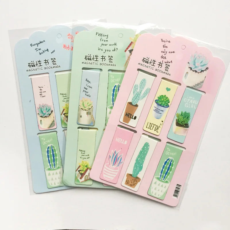 6pcs /Set Kawaii Oreo Cat Cactus Magnetic Bookmarks Books Marker of Page Stationery School Office Supply Paper Clip