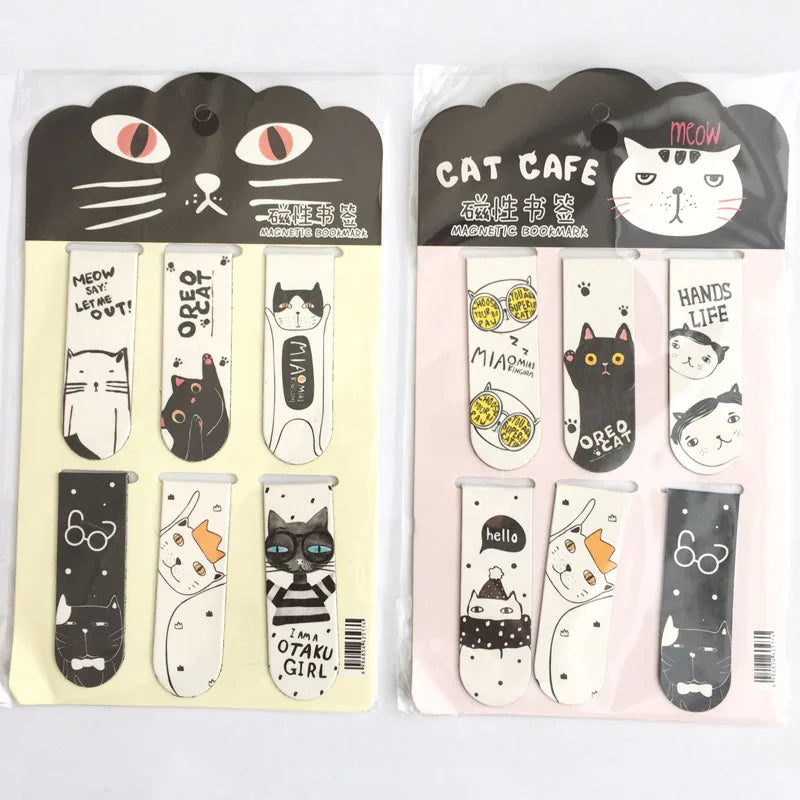 6pcs /Set Kawaii Oreo Cat Cactus Magnetic Bookmarks Books Marker of Page Stationery School Office Supply Paper Clip