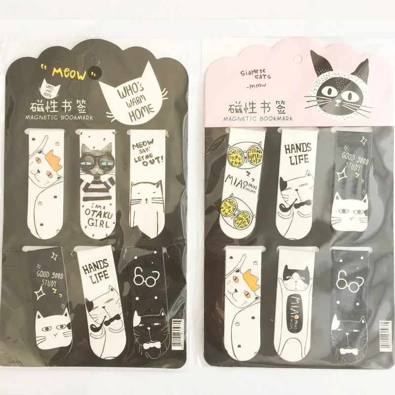 6pcs /Set Kawaii Oreo Cat Cactus Magnetic Bookmarks Books Marker of Page Stationery School Office Supply Paper Clip