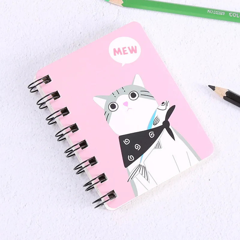 A7 Mini Spiral Notebook Cartoon Cat Notepad Kawaii Personal Diary Planner Horizontal line Notebook School Office Supply 80Sheets