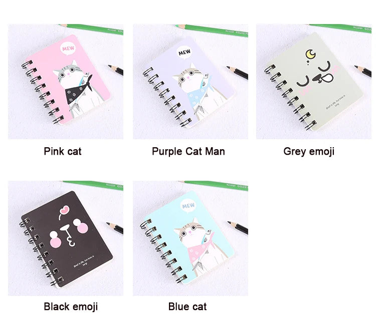 A7 Mini Spiral Notebook Cartoon Cat Notepad Kawaii Personal Diary Planner Horizontal line Notebook School Office Supply 80Sheets