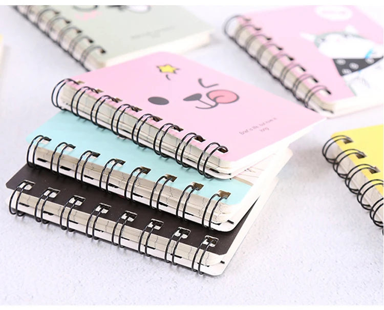 A7 Mini Spiral Notebook Cartoon Cat Notepad Kawaii Personal Diary Planner Horizontal line Notebook School Office Supply 80Sheets