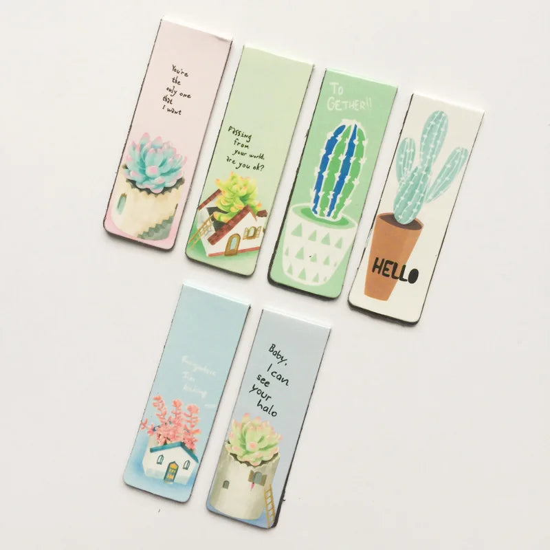 6pcs /Set Kawaii Oreo Cat Cactus Magnetic Bookmarks Books Marker of Page Stationery School Office Supply Paper Clip