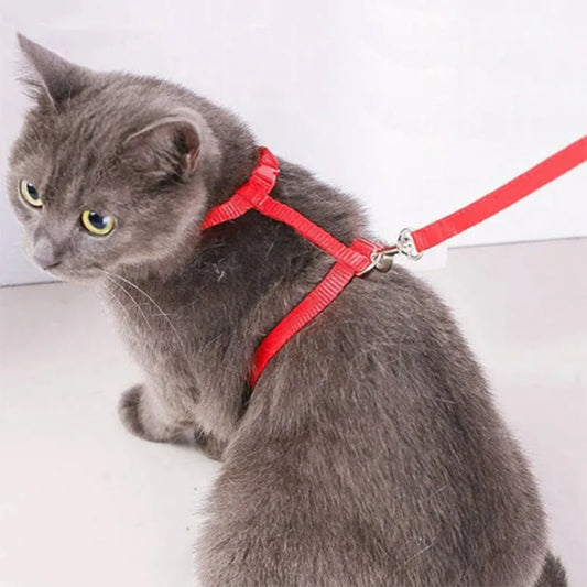 Adjustable Cat Harness Nylon Strap Collar with Leash Escape Proof Kitten Collar for Walking Small Pet Rabbit Lightweight Harness