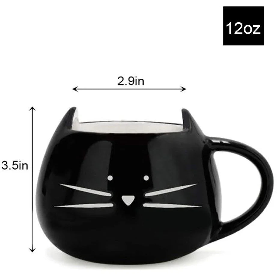 Cat Mug Cat Coffee Mug for Women Girls Cute Ceramic Meow Mugs for Cat Lover Tea Cup 12 Oz White,Black