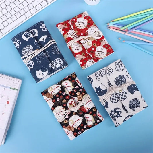 A6 Writing Journal Spiral Notebook Diary Notepad  Cartoon Fortune Cat Fabric Cover Pendants Note Book Sketchbook