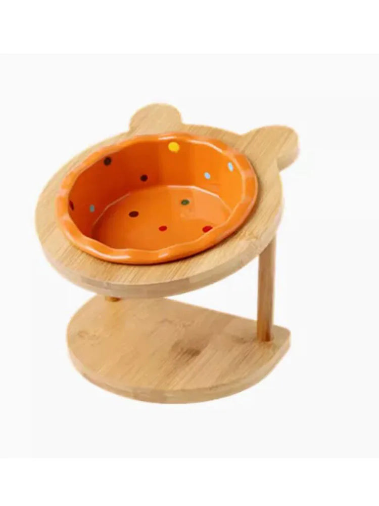 Ceramic Bowl with Shelf for Pet,Bevel Neck Guard, Water and Food Bowl, Pet Accessories, Cat and Dog