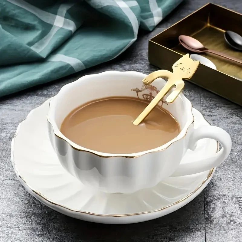 304 Cute Mini Stainless Steel Cat Spoon Creative Cartoon Hanging Cup Coffee Spoon Perfect For Tea, Coffee, Dessert and Ice Cream