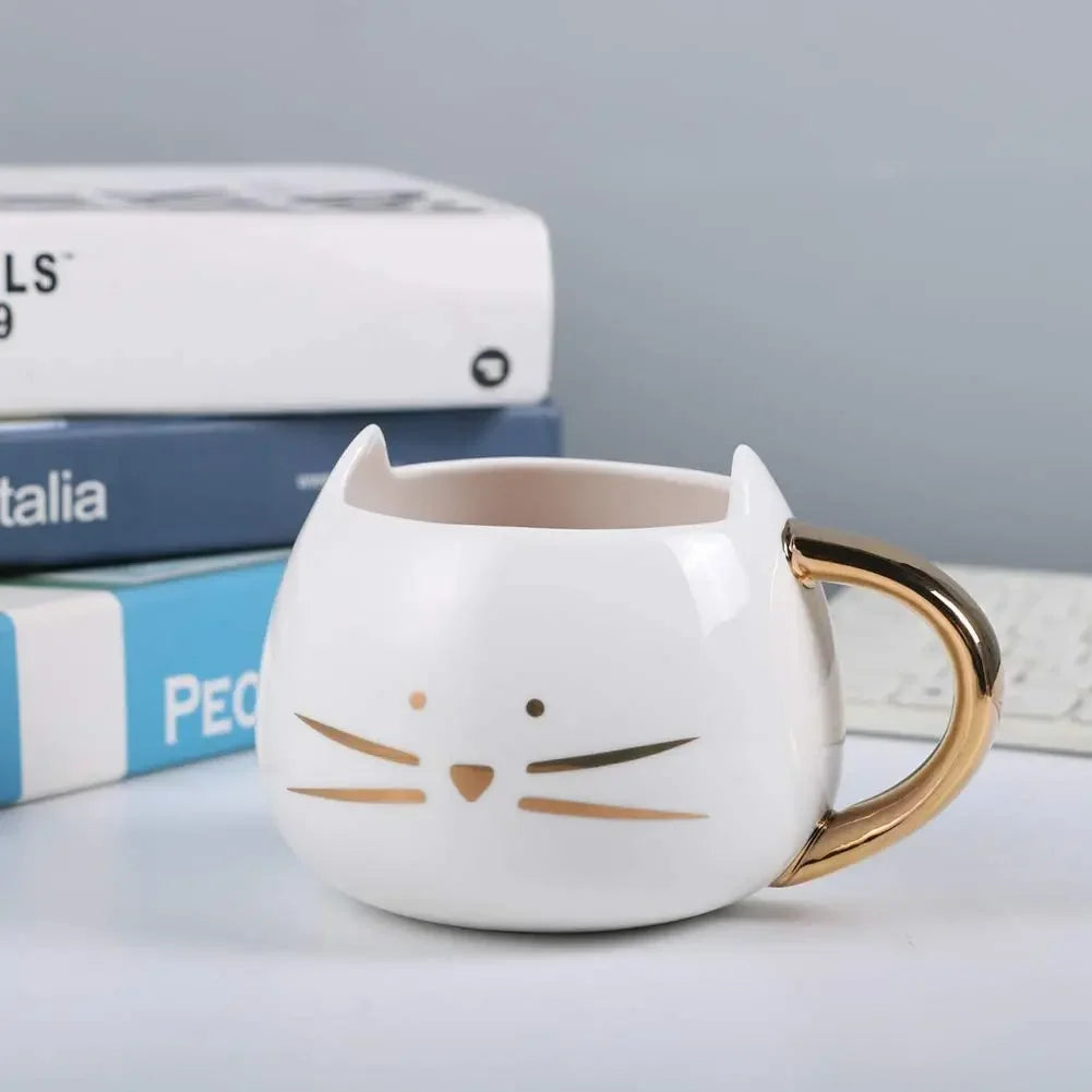 Cat Mug Cat Coffee Mug for Women Girls Cute Ceramic Meow Mugs for Cat Lover Tea Cup 12 Oz White,Black