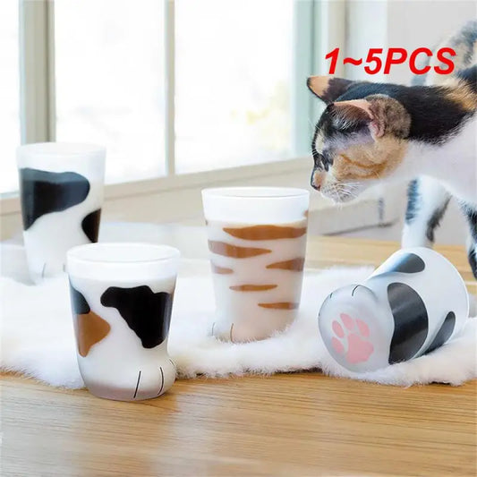 1~5PCS Cute Glass Cup Cat Feet Cups Cat Paw Shot Glass Novelty Cat Claw Glass Cups Funny Coffee Mugs Household Cups Cat Paw For