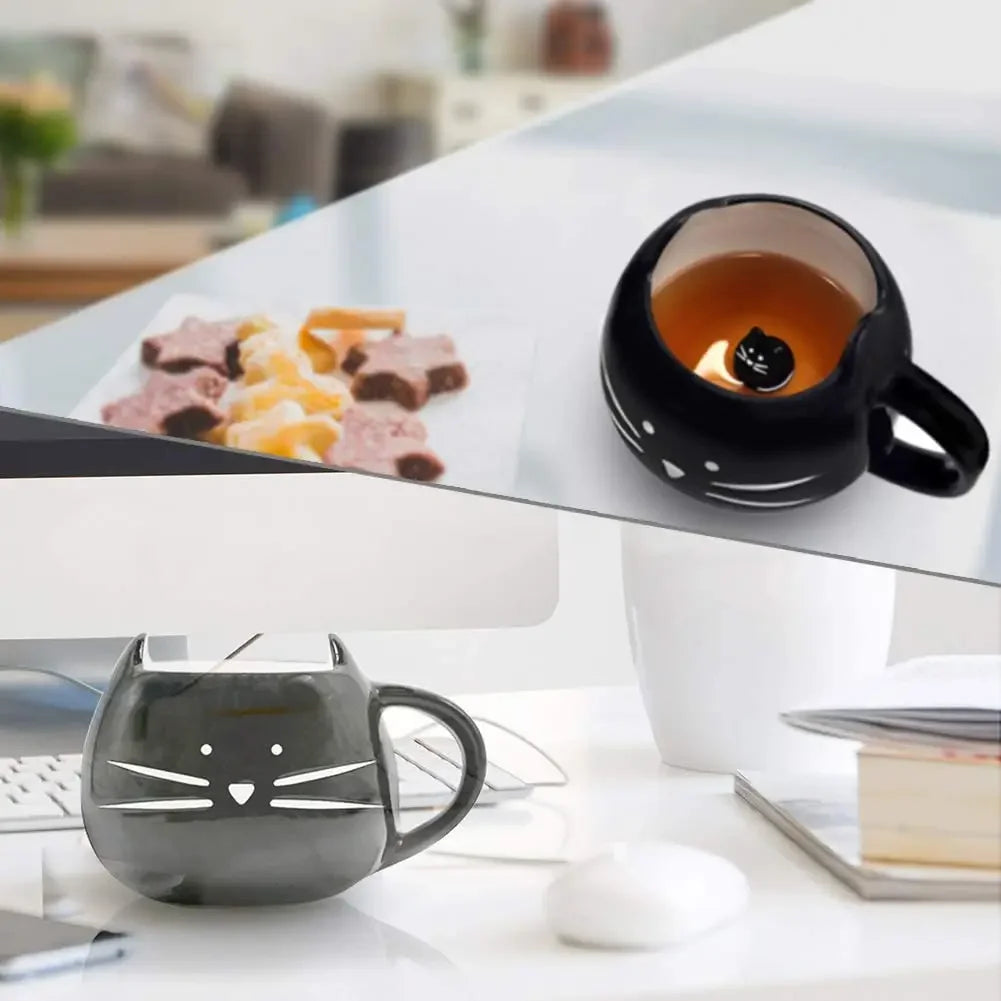 Cat Mug Cat Coffee Mug for Women Girls Cute Ceramic Meow Mugs for Cat Lover Tea Cup 12 Oz White,Black