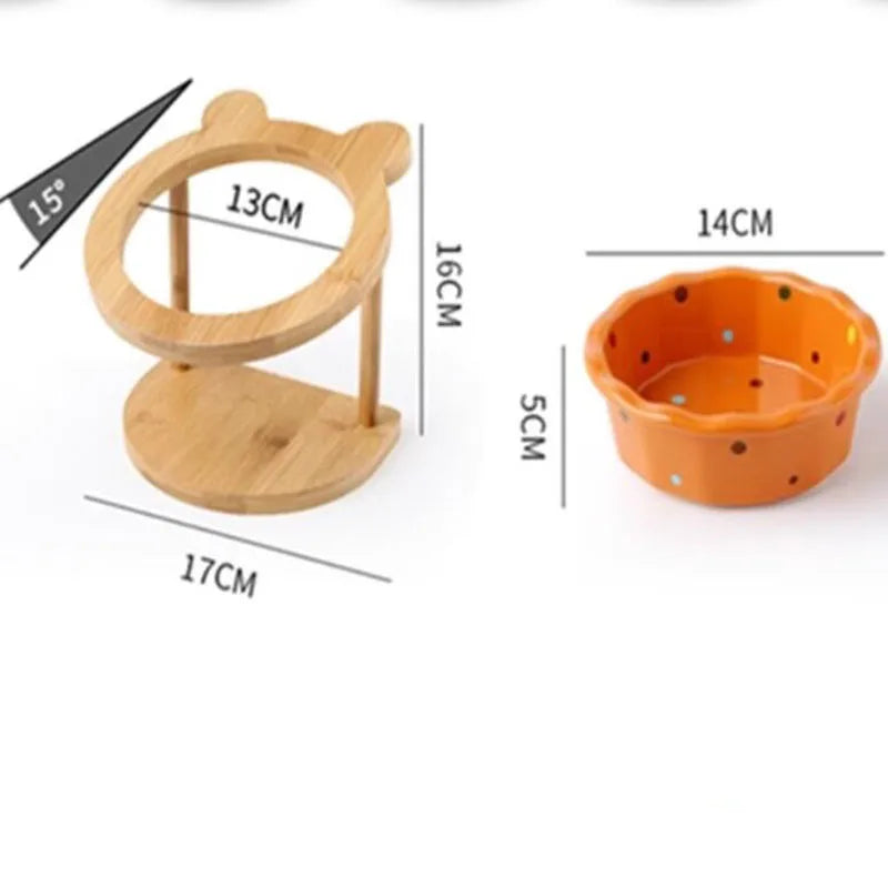 Ceramic Bowl with Shelf for Pet,Bevel Neck Guard, Water and Food Bowl, Pet Accessories, Cat and Dog