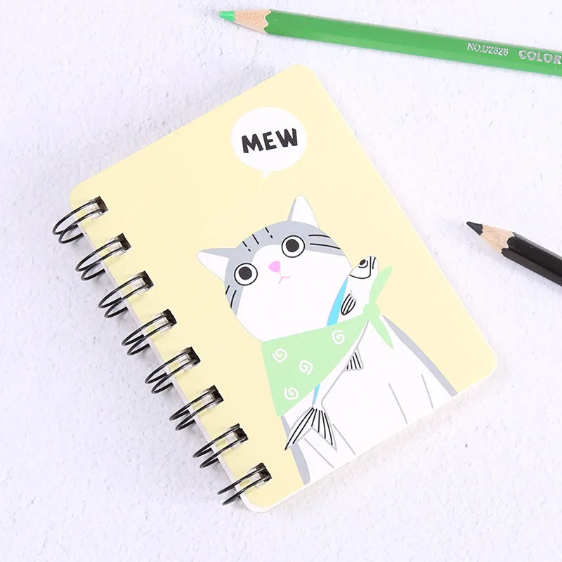 A7 Mini Spiral Notebook Cartoon Cat Notepad Kawaii Personal Diary Planner Horizontal line Notebook School Office Supply 80Sheets