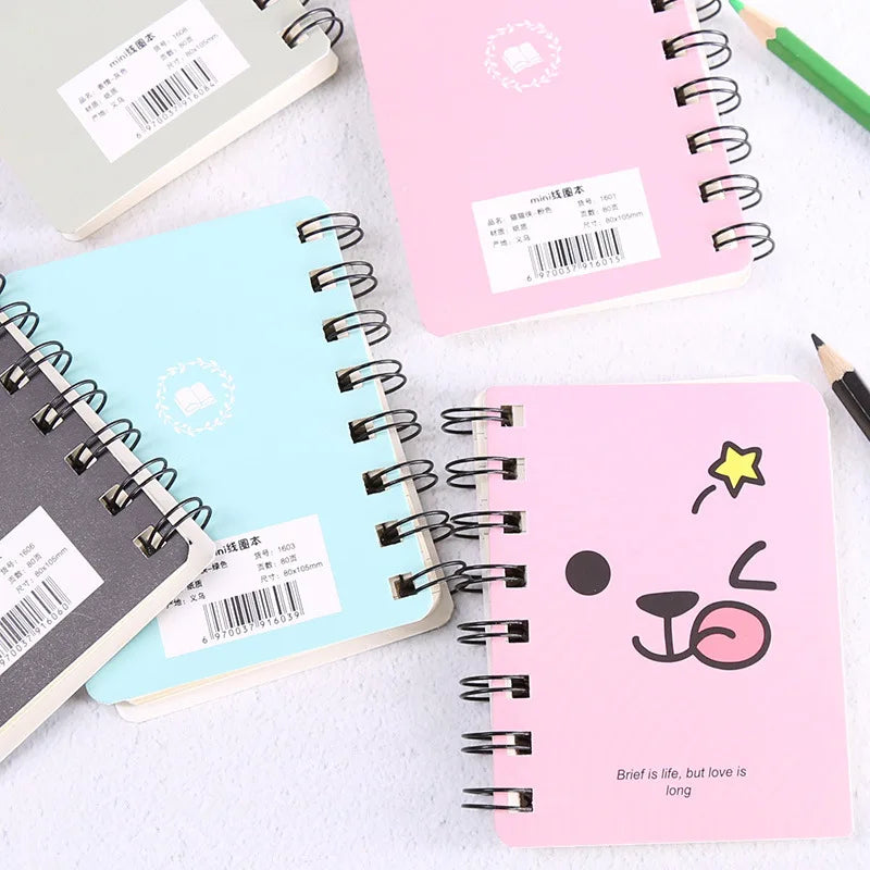 A7 Mini Spiral Notebook Cartoon Cat Notepad Kawaii Personal Diary Planner Horizontal line Notebook School Office Supply 80Sheets