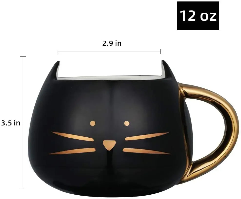 Cat Mug Cat Coffee Mug for Women Girls Cute Ceramic Meow Mugs for Cat Lover Tea Cup 12 Oz White,Black