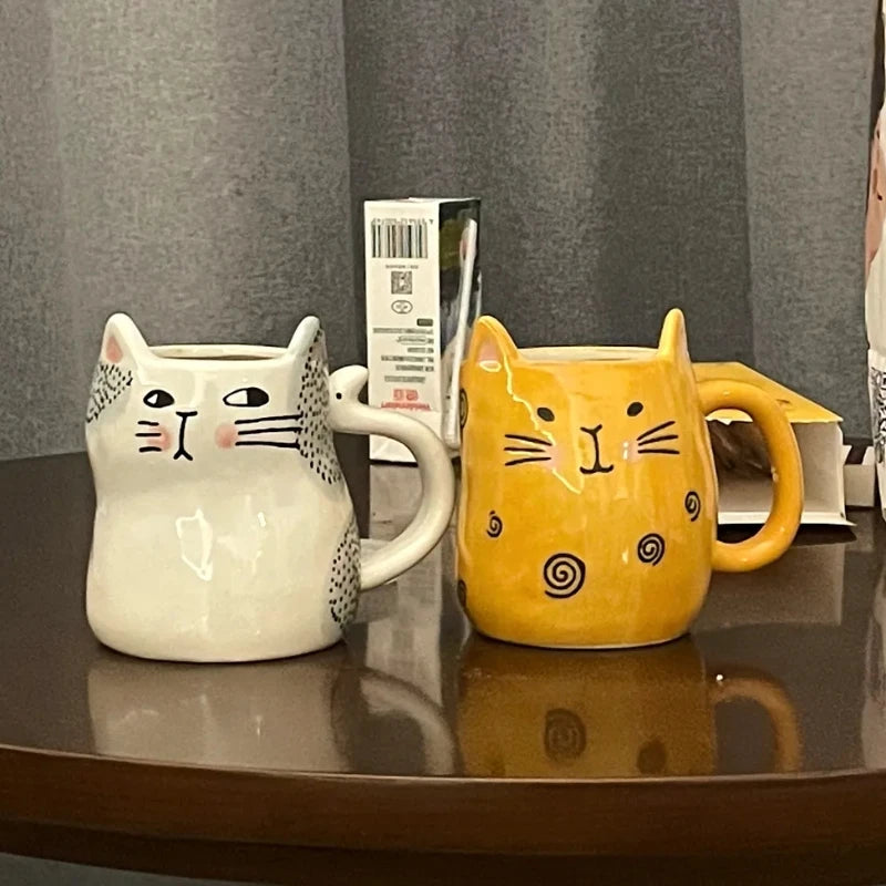 Cat Cup Creative Cute Handdrawn Breakfast Children's Water Cup Pet Ceramic Tea Mug 3D Animal Cartoon Cat Mug Birthday Gift