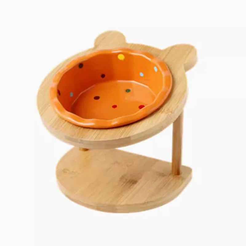 Ceramic Bowl with Shelf for Pet,Bevel Neck Guard, Water and Food Bowl, Pet Accessories, Cat and Dog