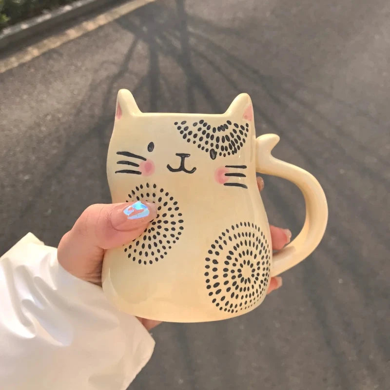 Cat Cup Creative Cute Handdrawn Breakfast Children's Water Cup Pet Ceramic Tea Mug 3D Animal Cartoon Cat Mug Birthday Gift